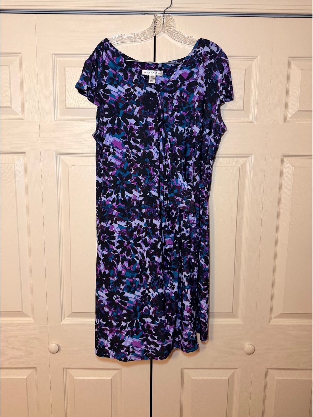 AA Studio Women's 18W Purple Floral Print Stretch Dress